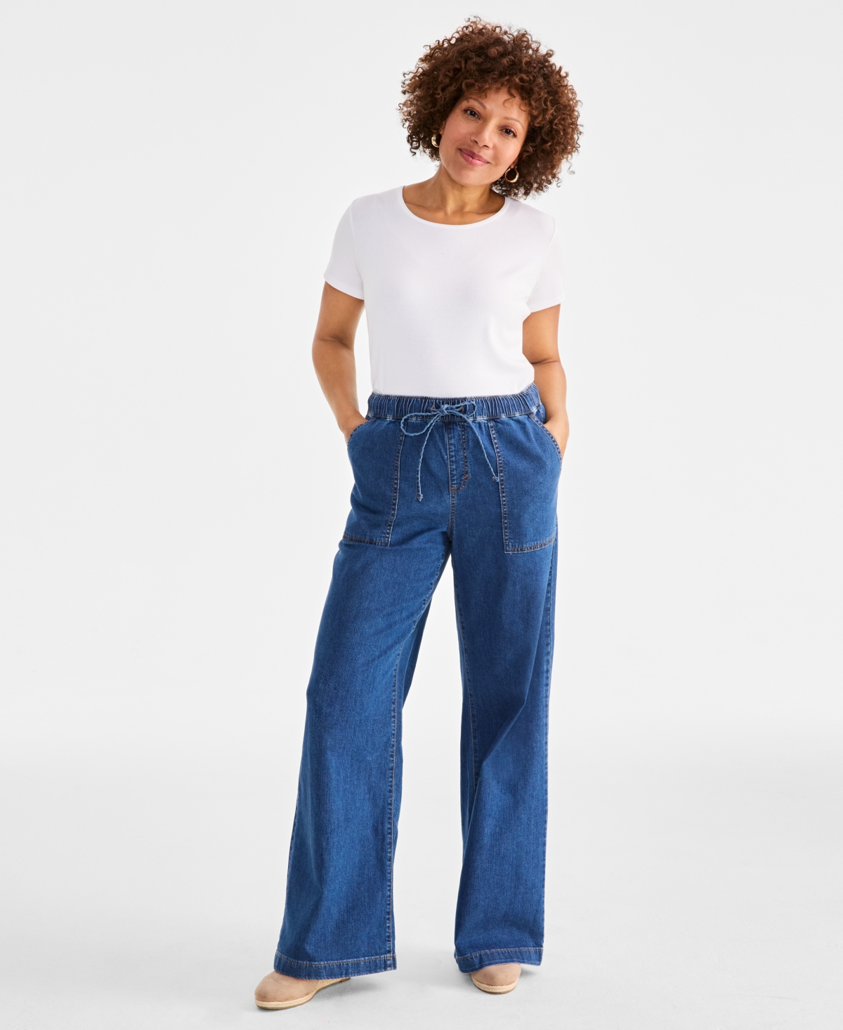 Style & Co Women's Pull-on Wide-leg Jeans, Exclusively At Macy's In Gray