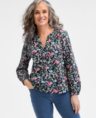 売れ筋商品|||スタイルアンドコー カットソー トップス レディース Floral-Print Gauze Popover Long-Sleeve Top, Exclusively at Macy's Floral Salmon Dealmore Lace Long Sleeve Floral Mesh Mockneck Going Out