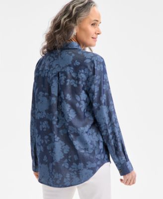売れ筋商品|||スタイルアンドコー カットソー トップス レディース Petite Chambray Button-Down Perfect Shirt, Exclusively at Macy's Anna Wash Style & Co Women's Chambray Perfect Shirt, Created for