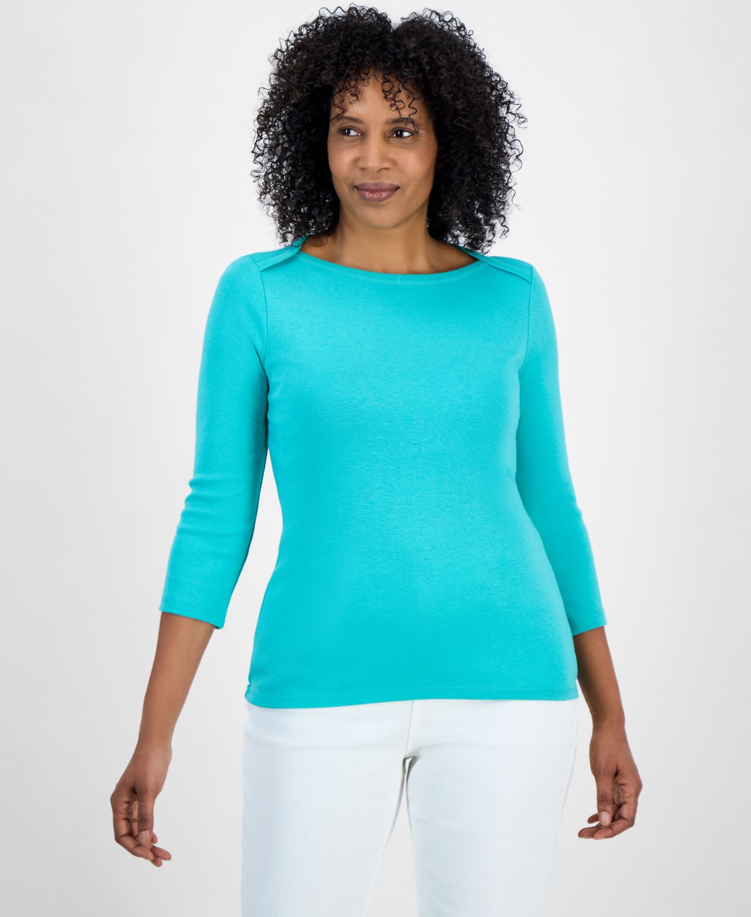 Plus Size 3/4 Sleeve Boat-Neck Top