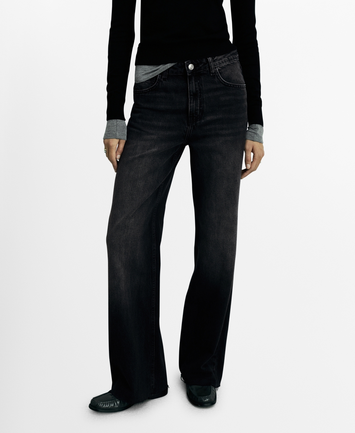 Mango Women's Danila Wide Leg High-rise Jeans In Black Denim
