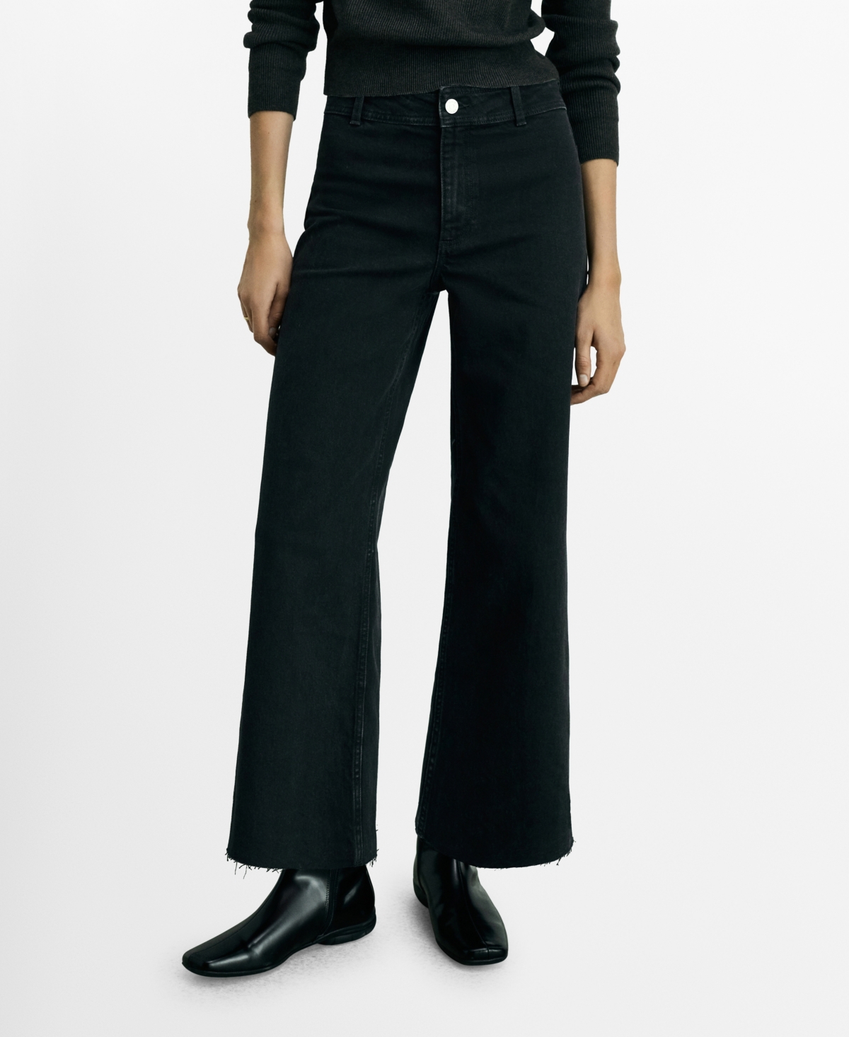 Shop Mango Women's Catherin Culotte High-rise Jeans In Black Denim