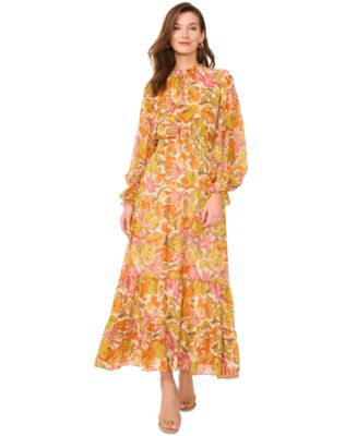 Vince Camuto Women's Smocked-Waist Long-Sleeve Tiered Maxi