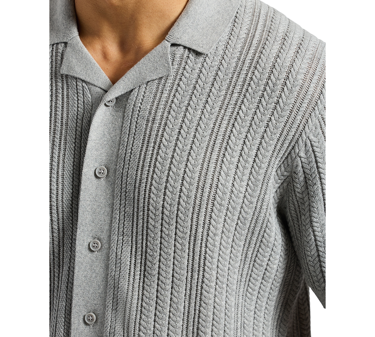 Buffalo David Bitton Men's Wasko Cable-knit Short-sleeve Button-up Polo In Heather Grey