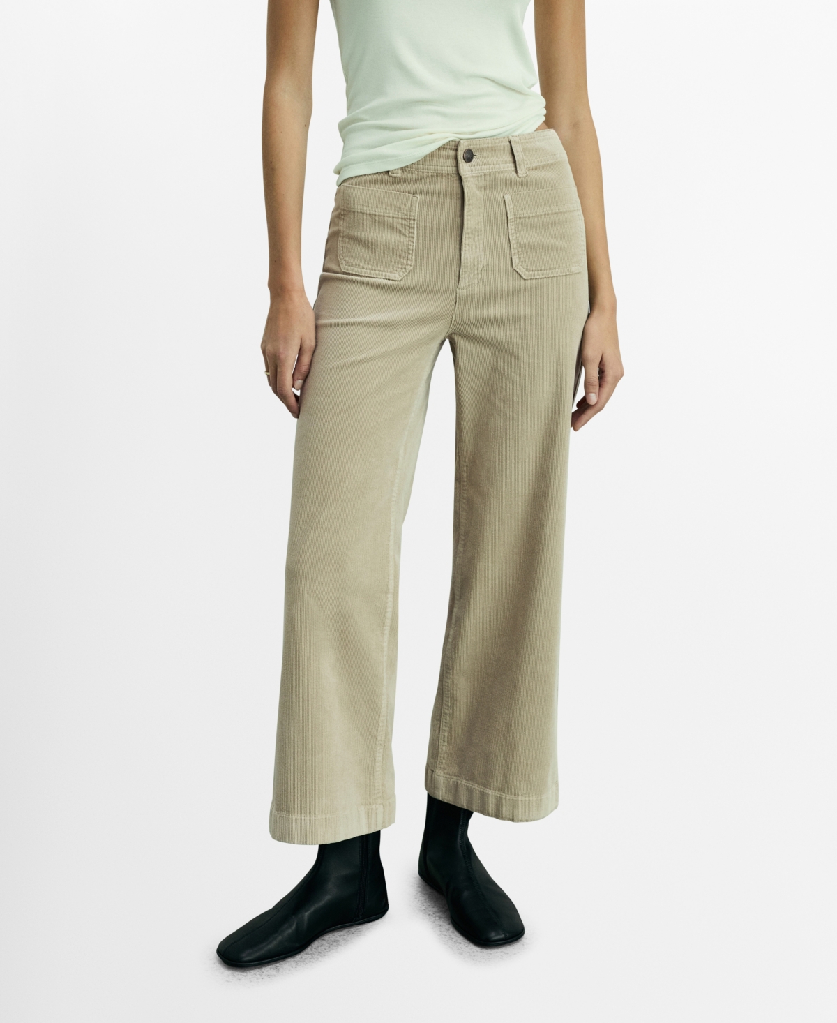 Mango Catherin High Waist Wide Leg Culotte Corduroy Jeans In Ecru