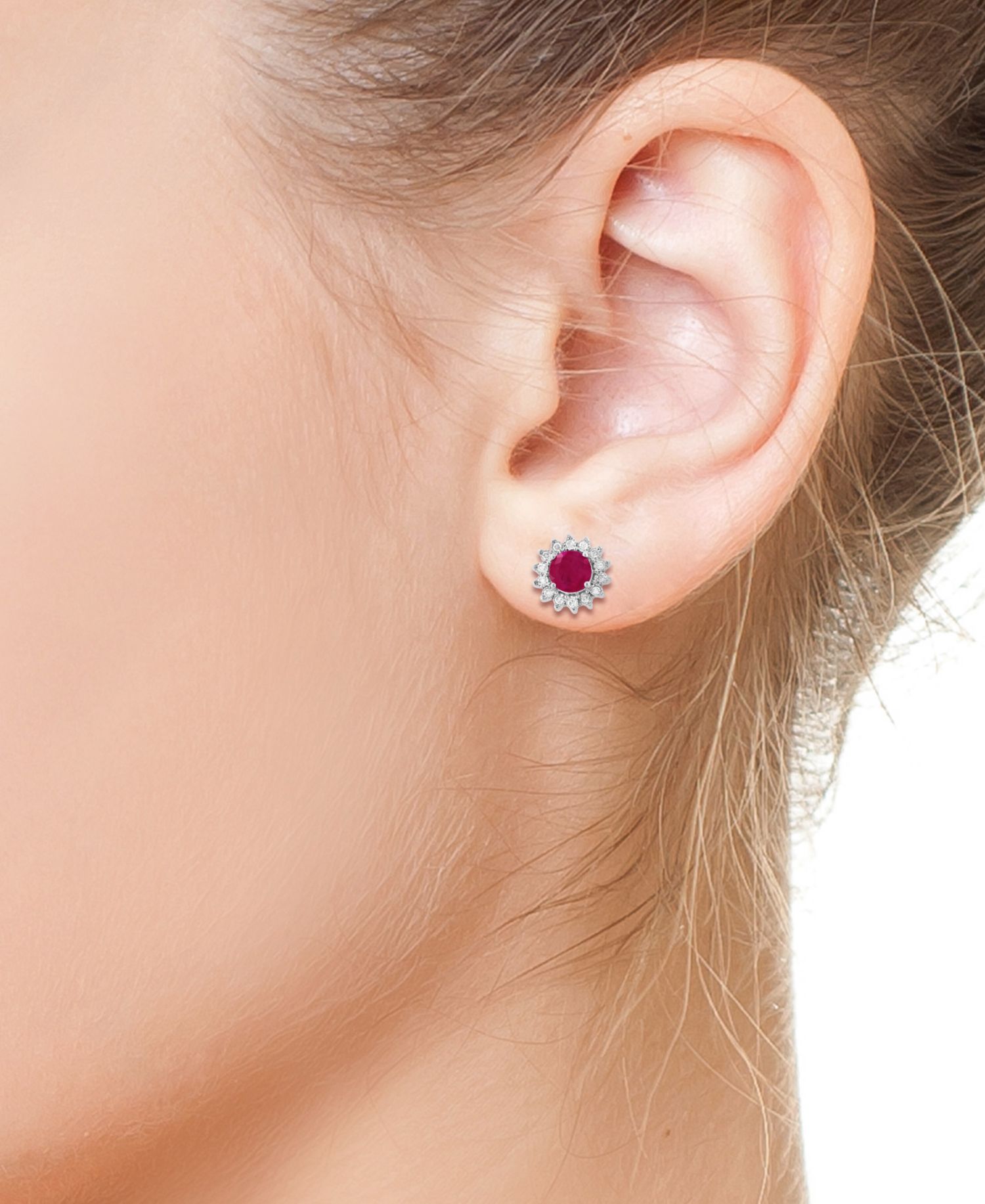 EFFY® Sapphire (1-1/6 ct. t.w.) & Diamond (1/6 ct. t.w.) Halo Stud Earrings in 14k White Gold or Two Tone Gold (Also available in Ruby, & Emerald)