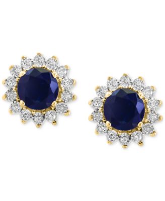 EFFY&reg; Sapphire (1-1/6 ct. t.w.) & Diamond (1/6 ct. t.w.) Halo Stud Earrings in 14k White Gold or Two Tone Gold (Also available in Ruby, & Emerald)