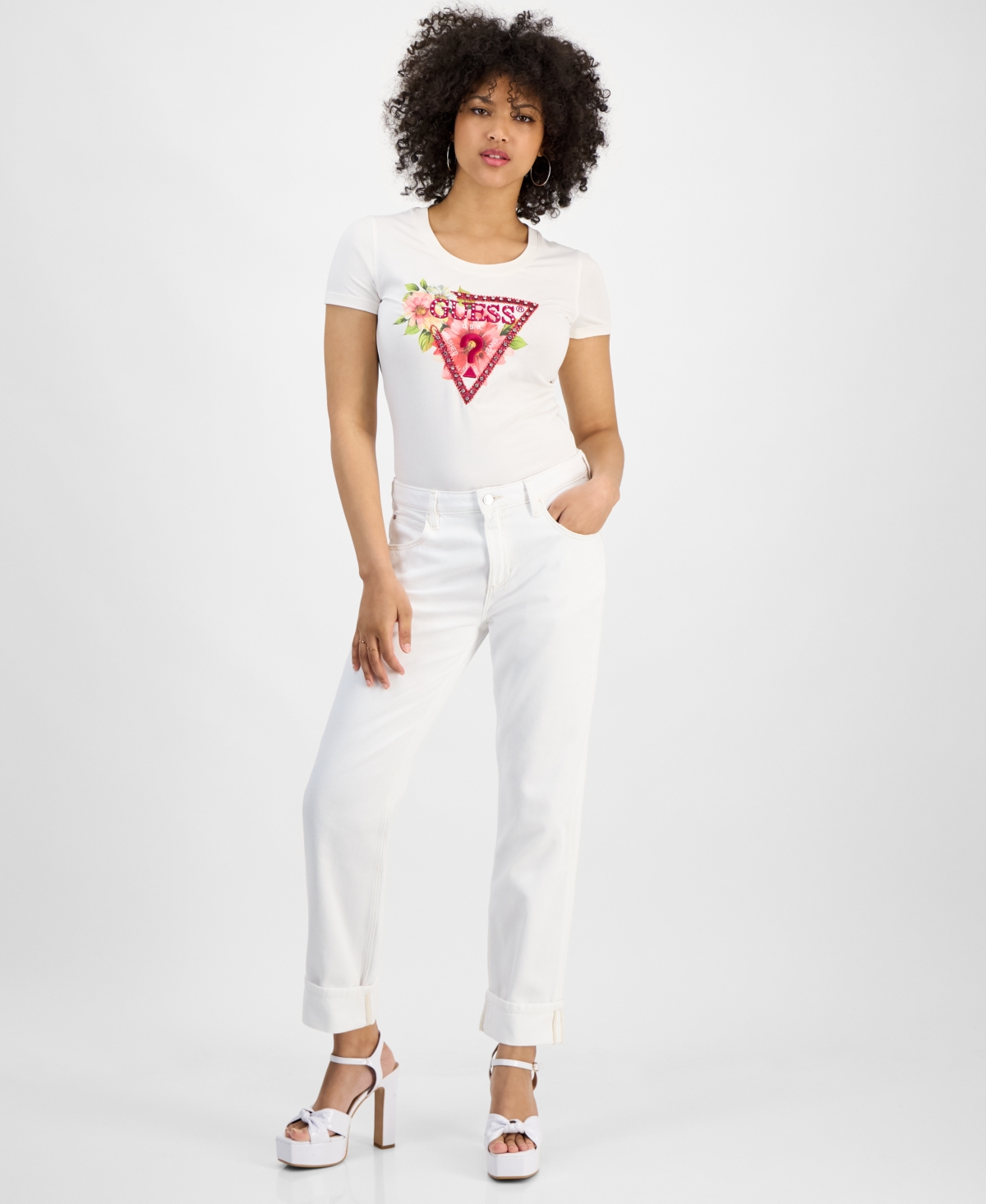 Women's Celia Boyfriend High-Rise Cuffed-Hem Jeans - WHITE SENSATION