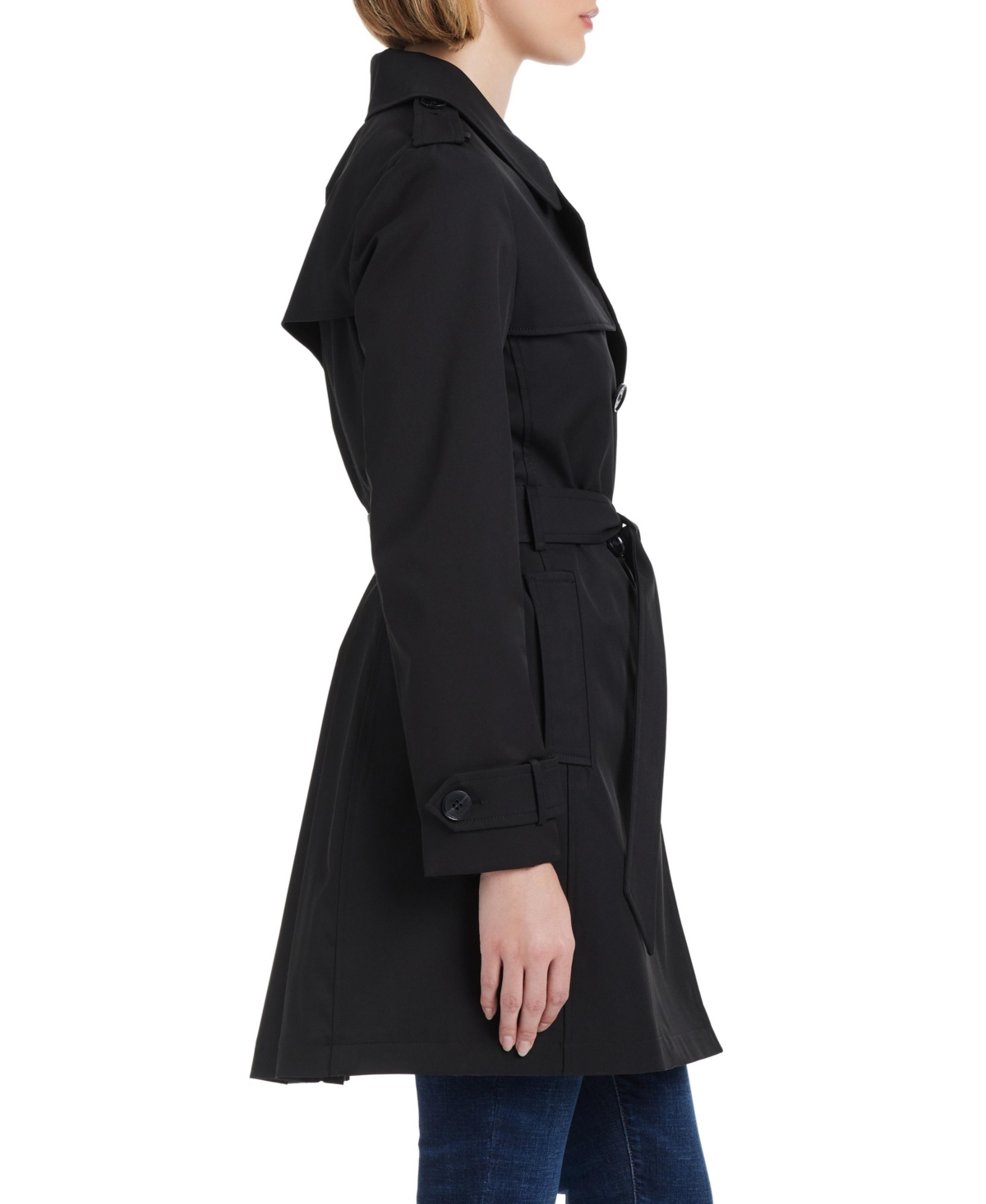 Kate Spade Women S Short Single-breasted Pleated Back Trench Coat In Black