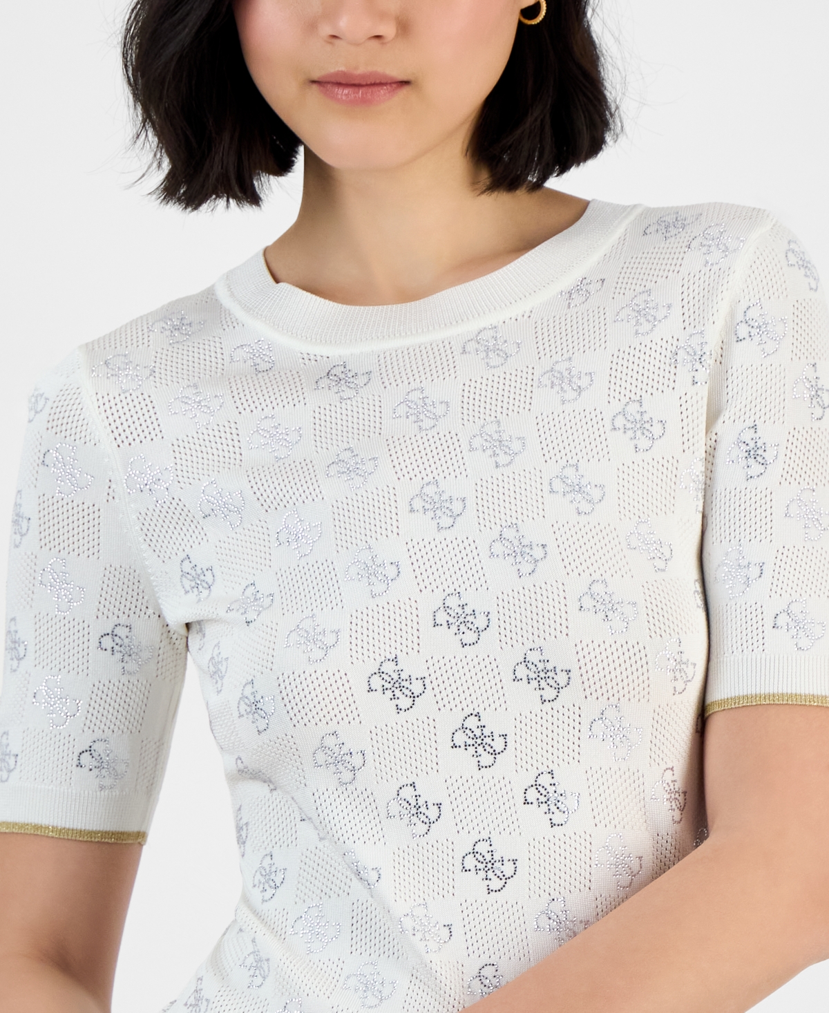 GUESS WOMEN'S ROSIE FOUR-G RHINESTONE SHORT-SLEEVE SWEATER 