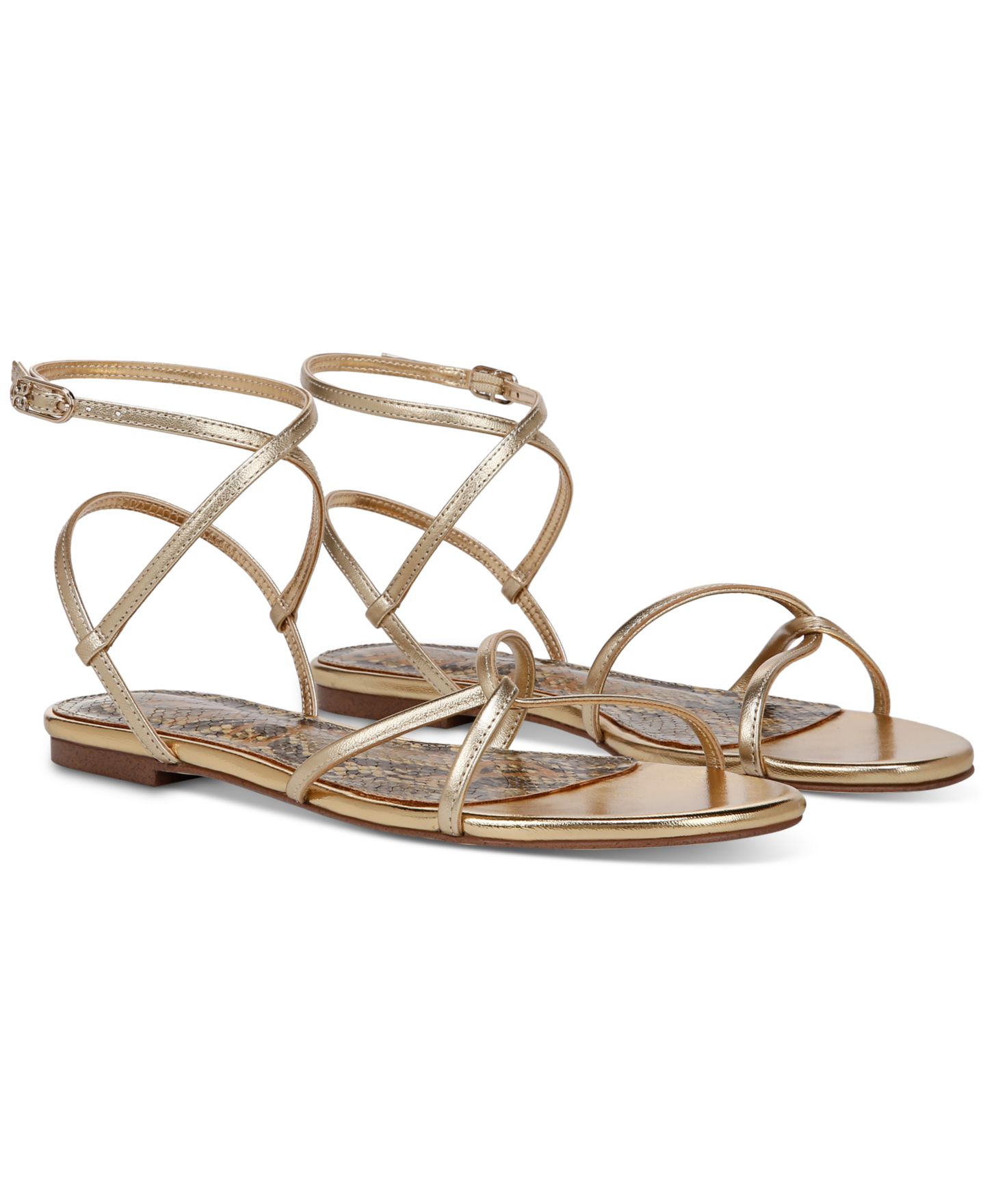 Женские сандалии Sam Edelman Ellina Strappy Flat, цвет: Янтарный золотой кожаный — фото 1