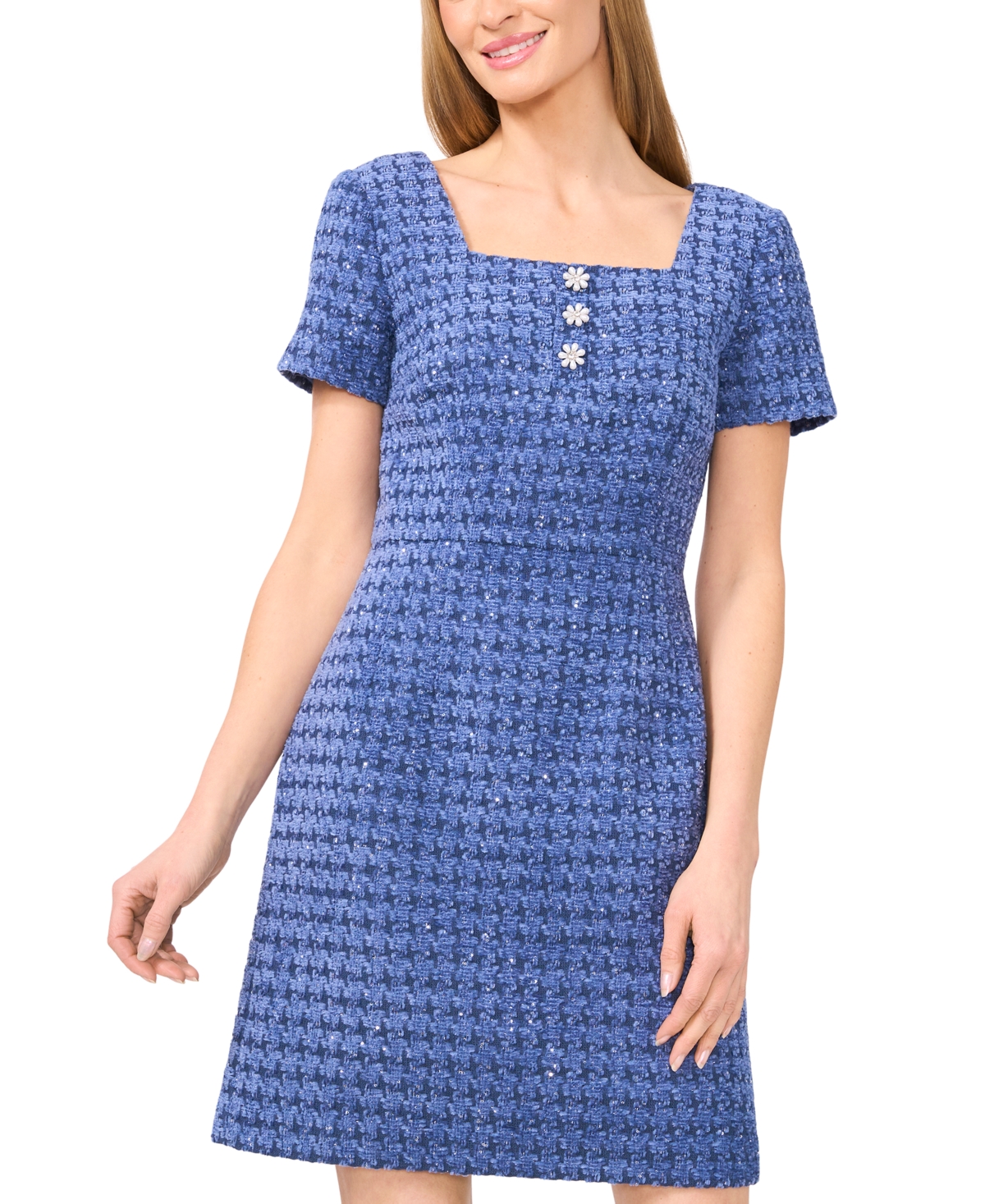 Shop Cece Women's Button Tweed Mini Dress In Ocean Blue