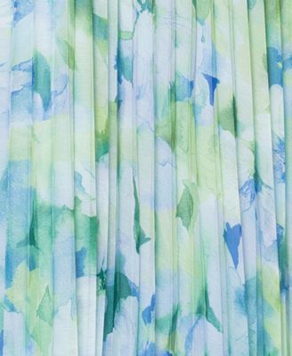 Plus Size Printed Pleated Long-Sleeve Gown