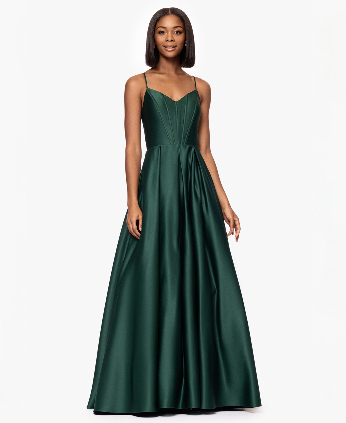 Juniors' Corset Full-Skirt Gown - Hunter