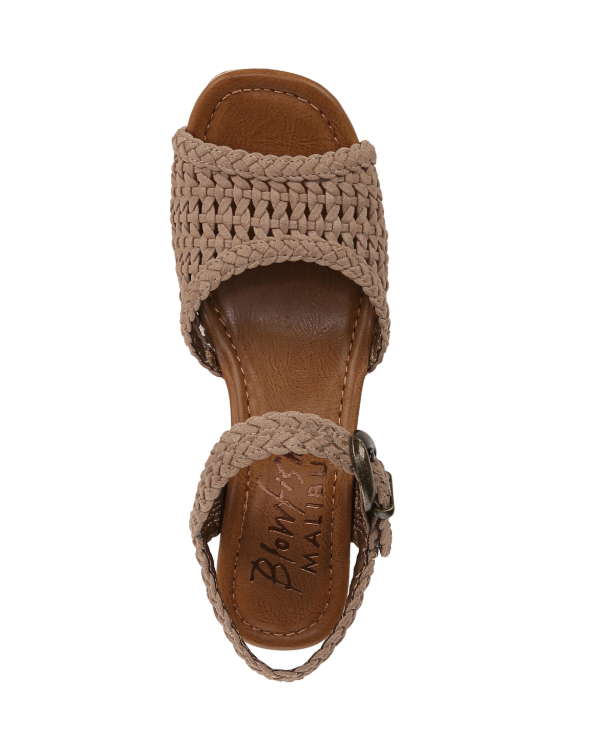 Blowfish Malibu Women's Aric Square Peep Toe Strappy Wedge Sandals In Oak Tan Faux Suede