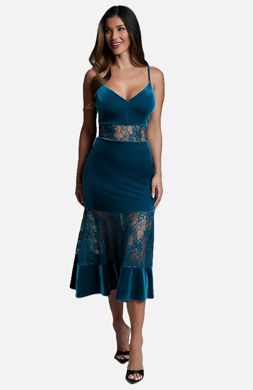 women's velvet lace midi dress