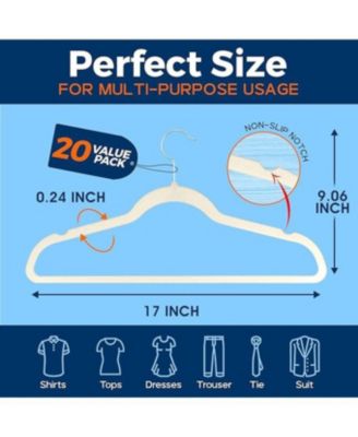 Premium Velvet Non-Slip Hangers for Clothes - Heavy Duty Coat Hanger Set with 360° Swivel Hook, Lightweight, Luxurious Velvet Finish, Versatile Hangers for Any Closet, Pack of 20 - Ivory