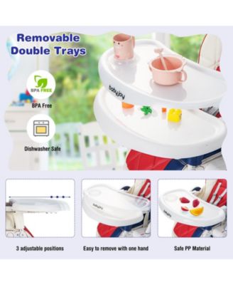 Boys High Chair Foldable Feeding Chair with 4 Lockable Wheels