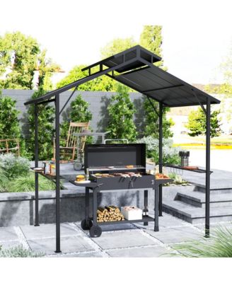 8 x 5ft Hardtop Grill Gazebo with 2 Side Shelves and 10 Hooks