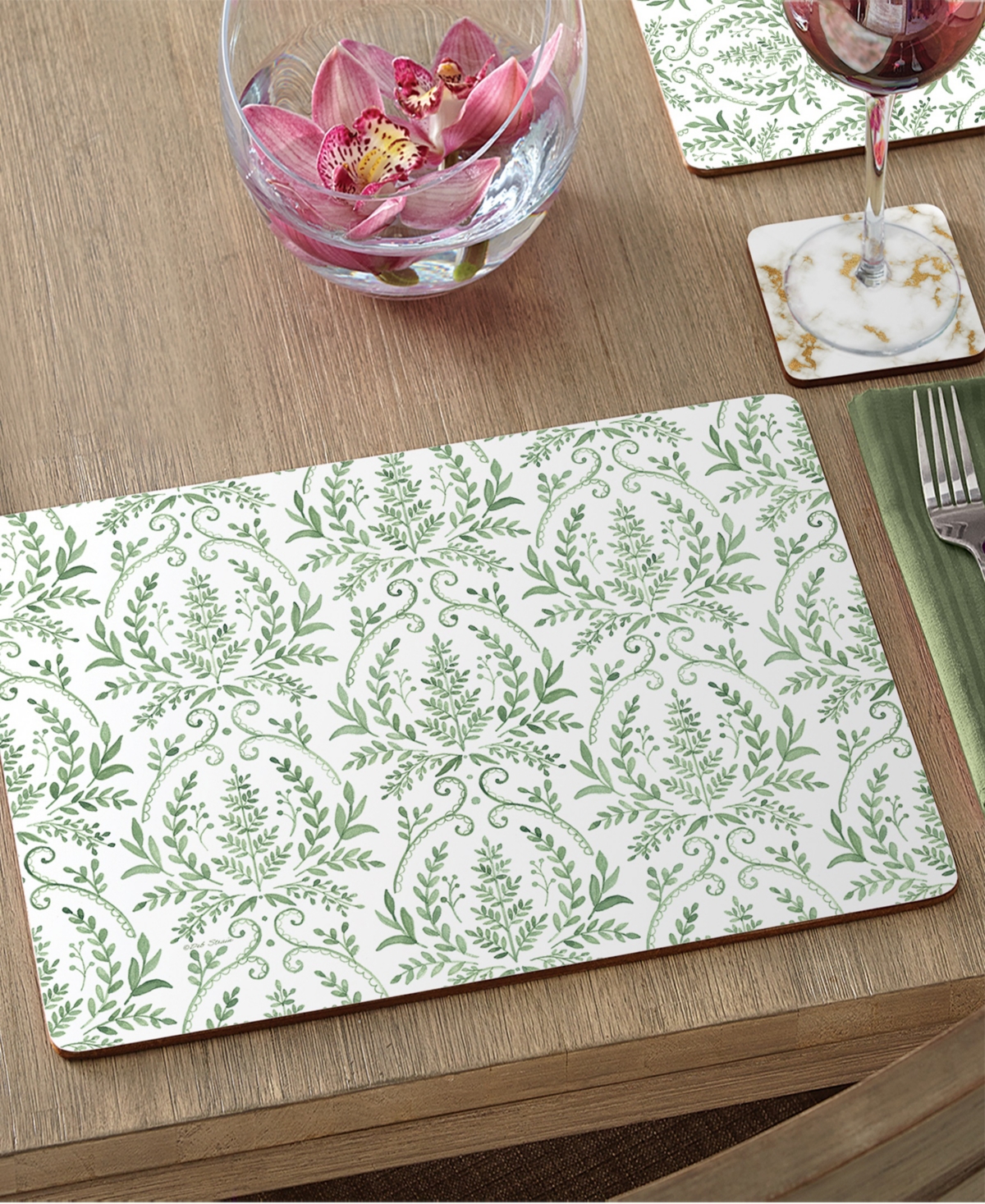 Counterart Fern Fronds Hardboard Cork Placemats 15"x 11", Set Of 4 In Multi