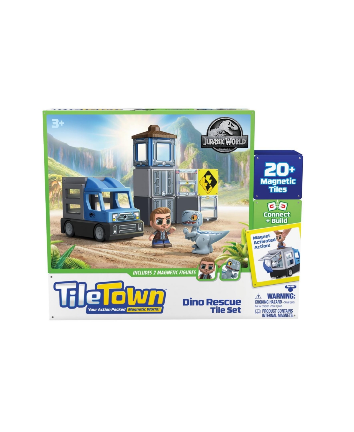 Tile Town Jurassic World Dino Rescue Magnetic Tiles Playset, 22 Piece In Multi