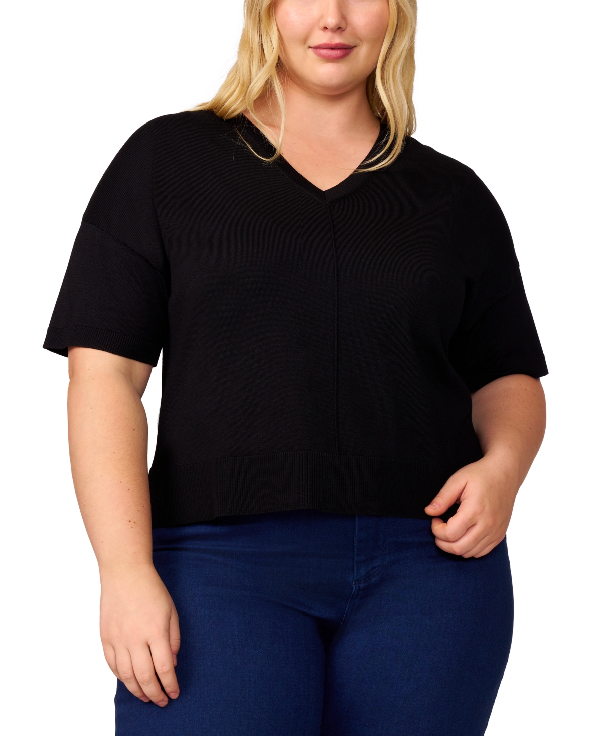 Melissa Paige Plus Womens Striped Knit Cardigan Sweater In Jet Black