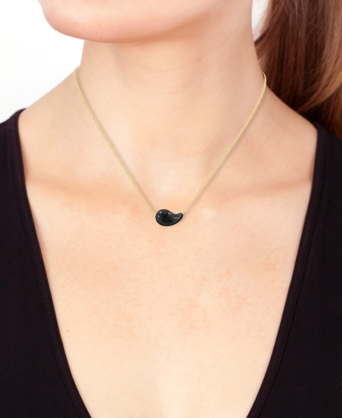 Effy Collection Effy Onyx Fancy Shape Swoop Choker Pendant Necklace In 14k Gold, 14" + 2" Extender In Onyx
