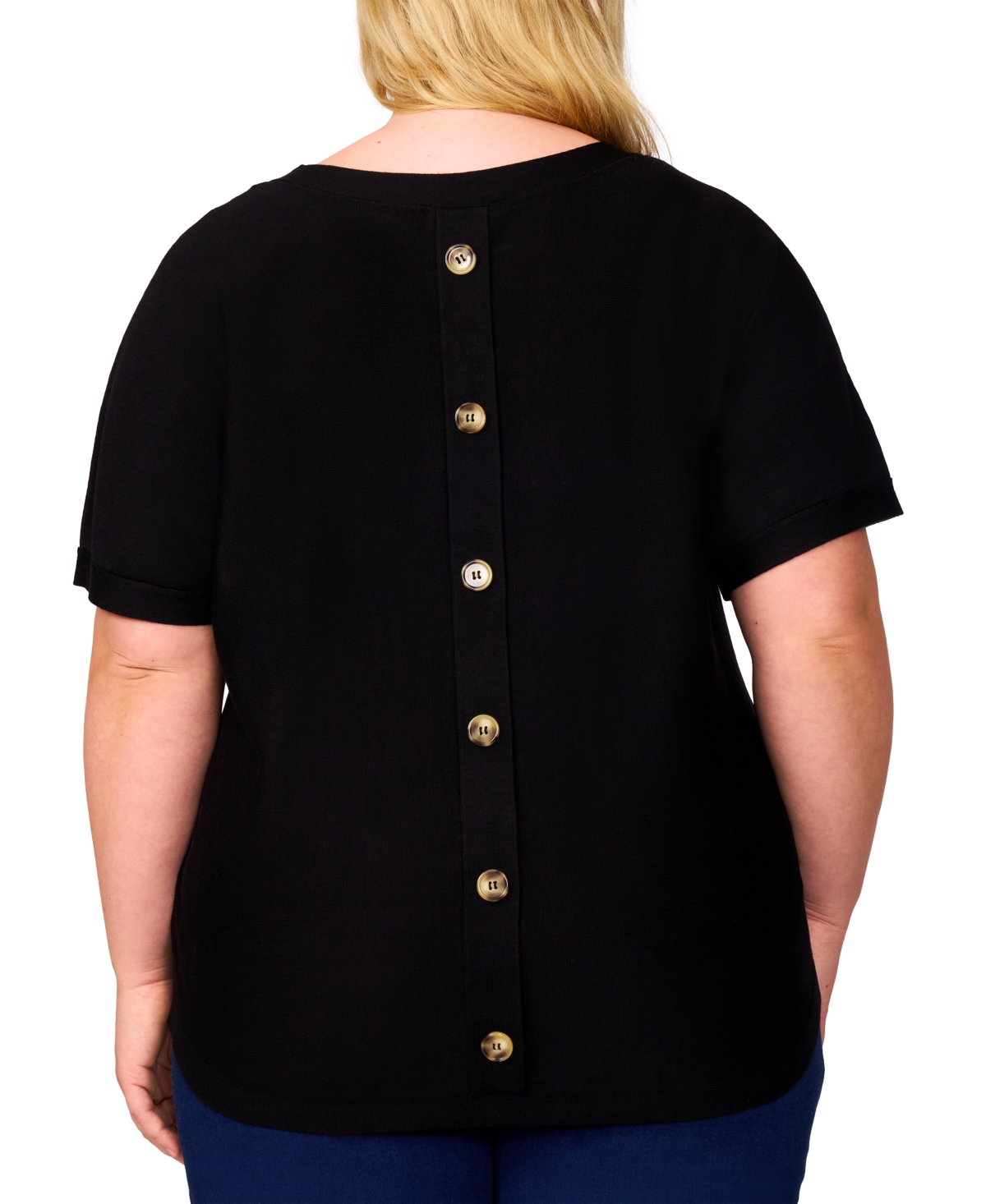 Melissa Paige Plus Womens Striped Knit Cardigan Sweater In Jet Black
