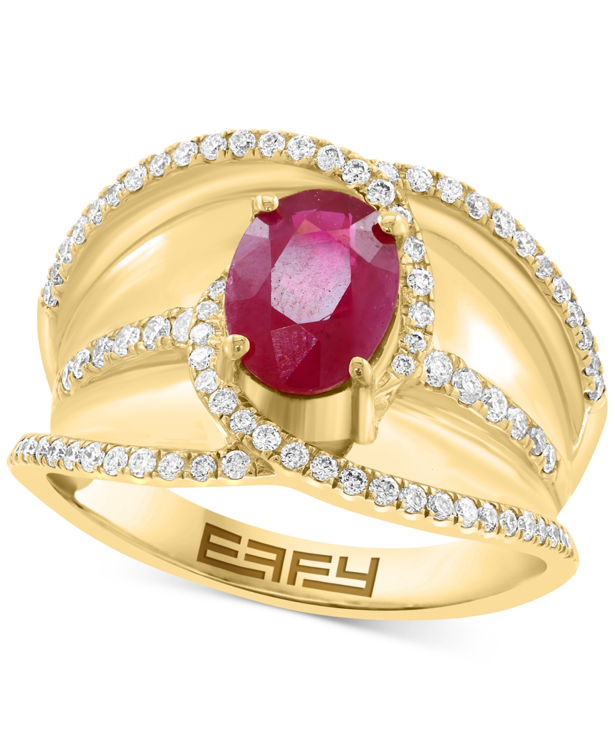 Effy Collection Effy Ruby (1-1/5 Ct. T.w.) & Diamond (3/8 Ct. T.w.) Crossover Statement Ring In 14k Gold In Ruby
