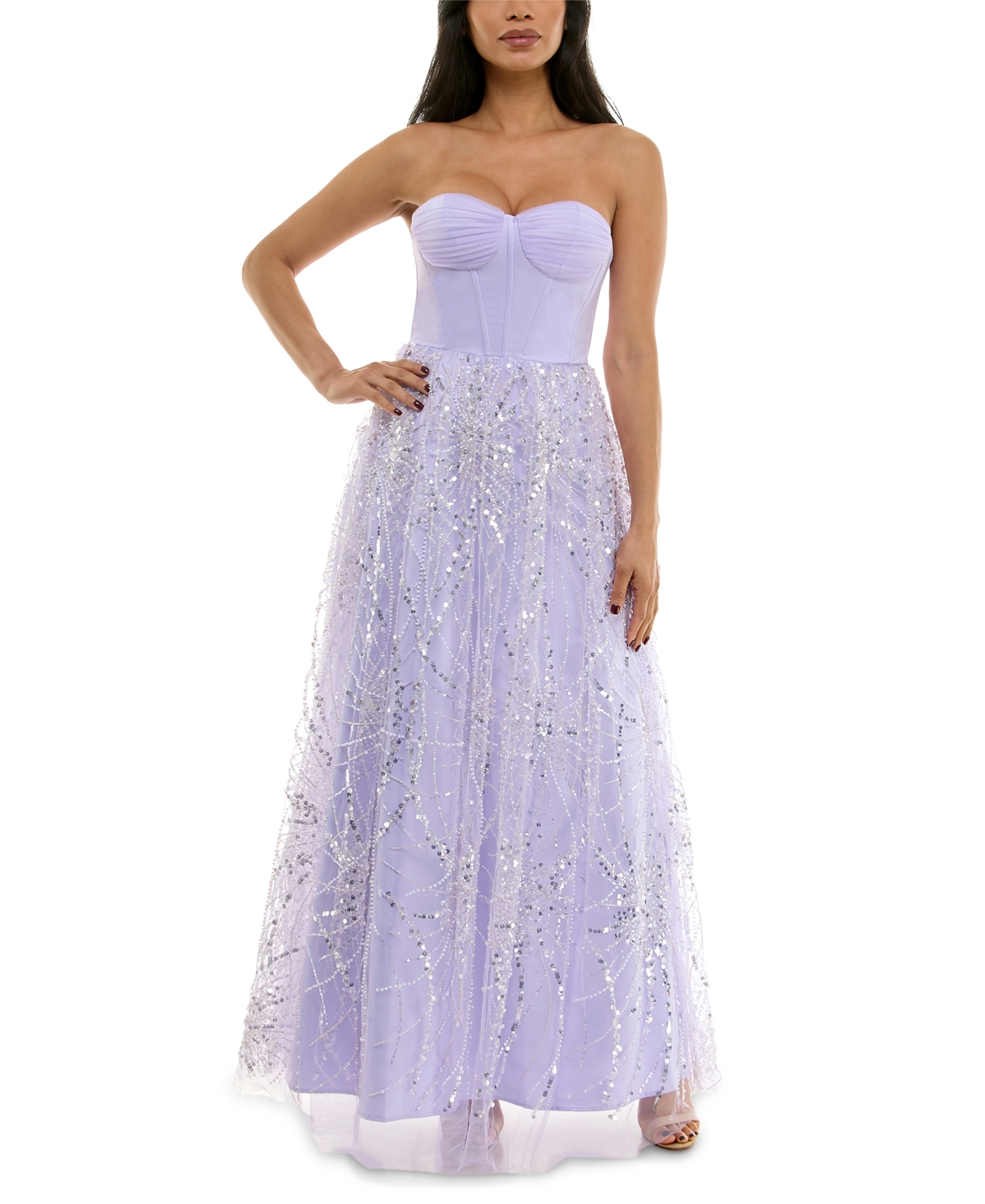 Violet Weekend Juniors' Sequin Pearl Corset Gown In Lilac