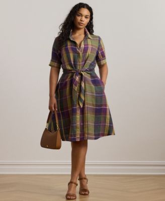 Lauren Ralph Lauren - Plus Size Tie-Front Linen Shirtdress