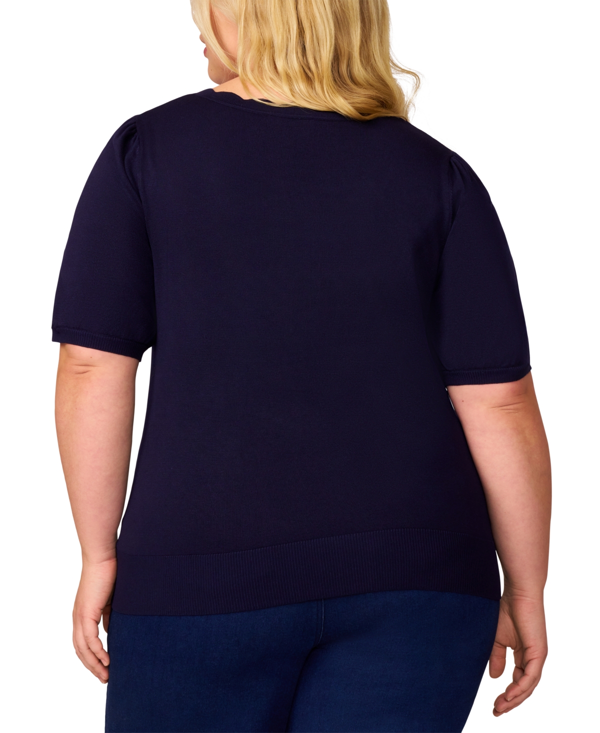 Melissa Paige Plus Womens Striped Knit Cardigan Sweater In In The Navy