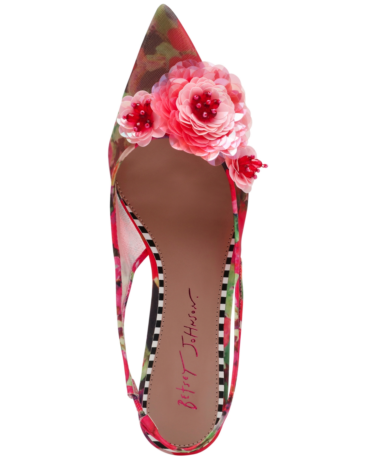 Betsey Johnson Audree Pointed Toe Slingback Pump In Red,green Floral