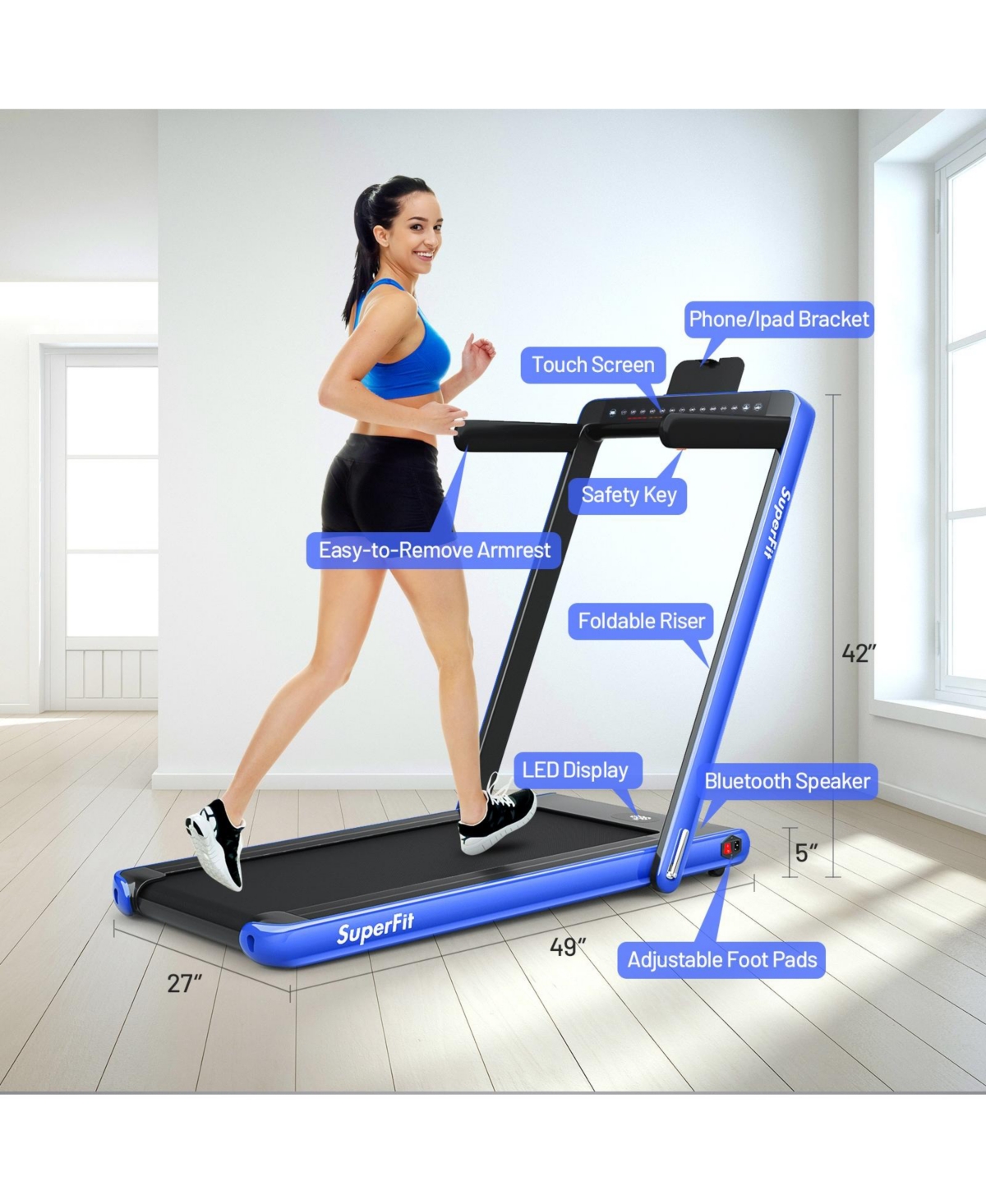 2.25 Hp 2-in-1 Folding Walking Pad Treadmill with Dual Display and App Control