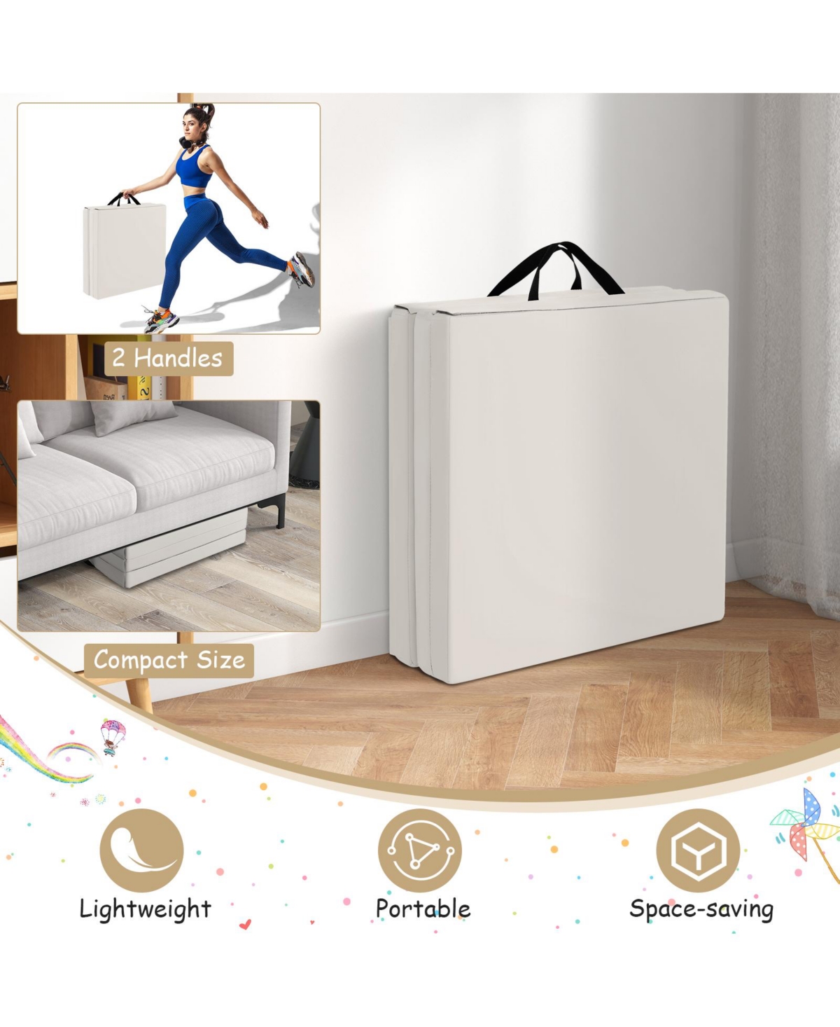 6 x 2 Ft Tri-Fold Gym Mat with Handles and Removable Zippered Cover