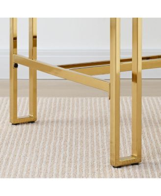 25'' Counter Height Stool with Gold Metal Legs, Chenille Upholstery, Curved Back and Armrest, 1 Unit-Maison Boucle