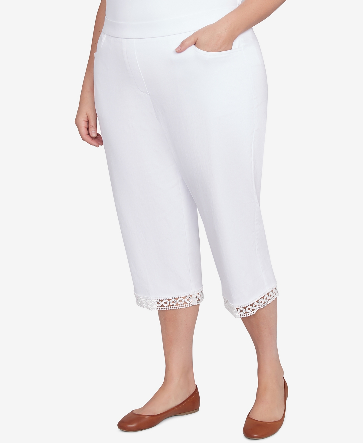Alfred Dunner Plus Size Dress Code Comfort Allure Embellished Capri Pants In Pure White