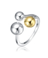 Sterling Silver Two-Tone White Gold Plated & 14K Gold Plated Modern Three-Ball Ring - Silver