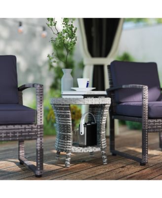 18" Wicker Table, 2-Tier Outdoor Side Table, Mixed