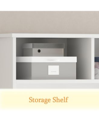 63 in. W White Wood 3-in-1 Hall Tree Coat Rack Shoe Storage Bench with 6-Metal Double Hooks, Shoe Rack and Shelves