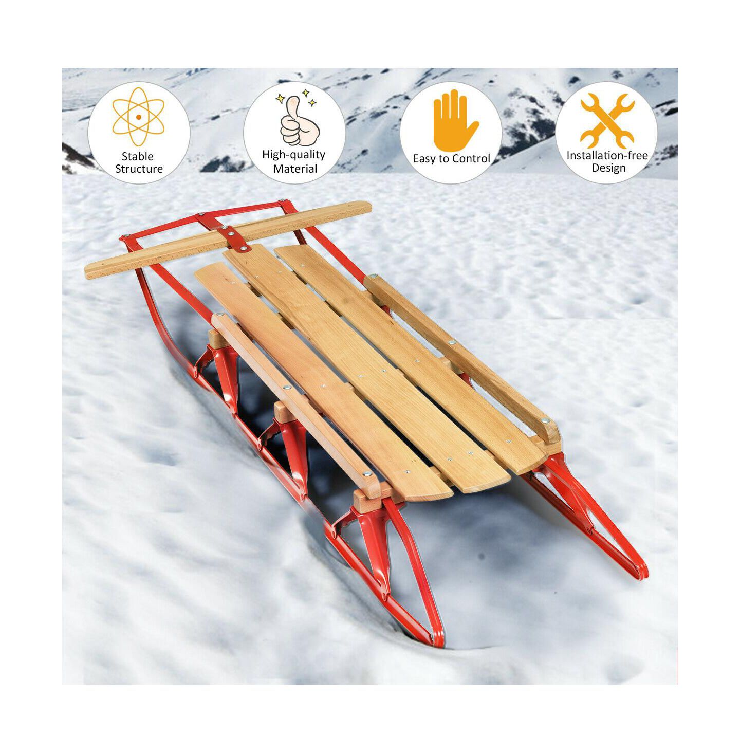 Детская игрушка KUYOTQ 54 Inch Kids Wooden Snow Sled with Metal Runners and Steering Bar — фото 6
