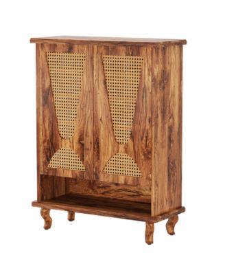 Rattan Shoe Cabinet for Entryway, 5-Tier Large Hidden Shoe Organizer Cabinet with Ventilated Doors, Modern Freestanding 25-Pair Shoe Rack