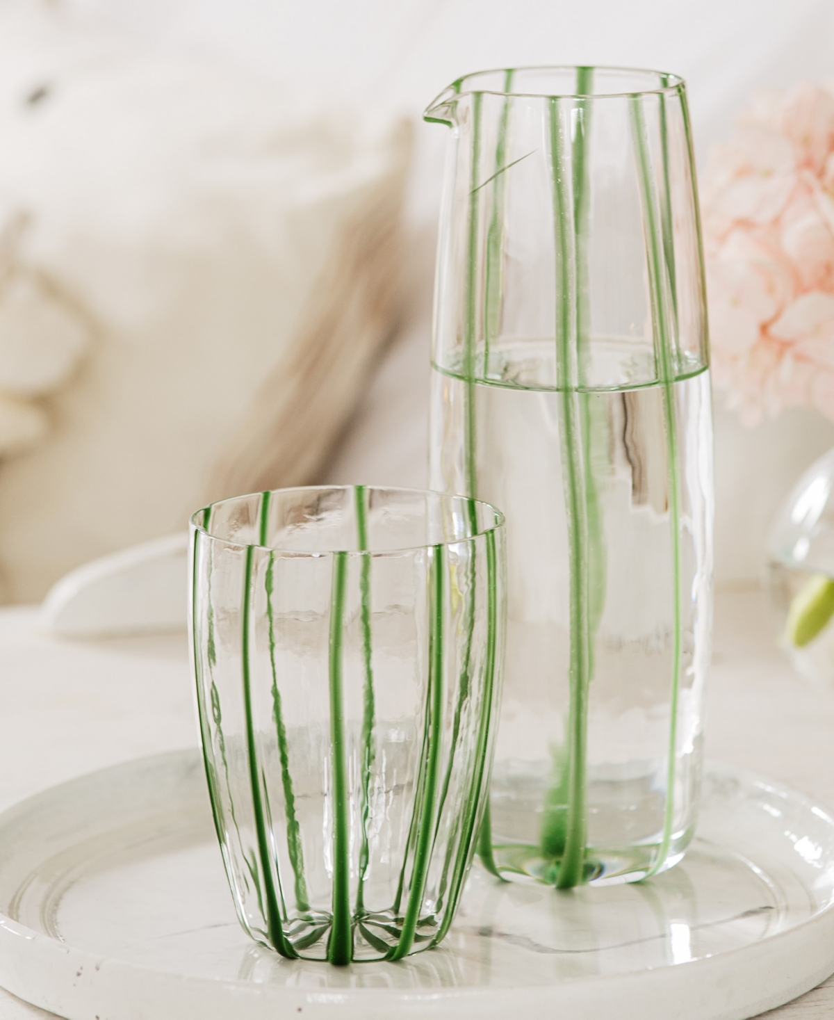 Shop Vietri Nuovo Stripe Pitcher In Green