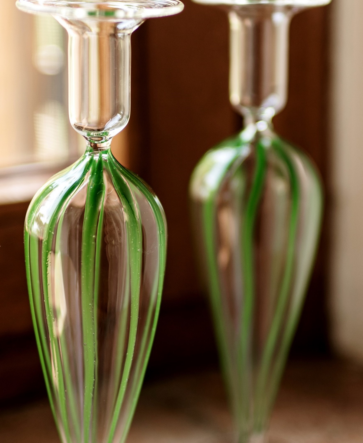 Shop Vietri Nuovo Stripe 9.5" Candlesticks, Set Of 2 In Green