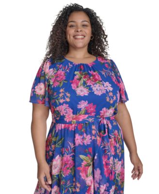 knee length dresses for ladies Jessica Howard Floral-Print Ruched Maxi Dress – DGFOutlet main image 1