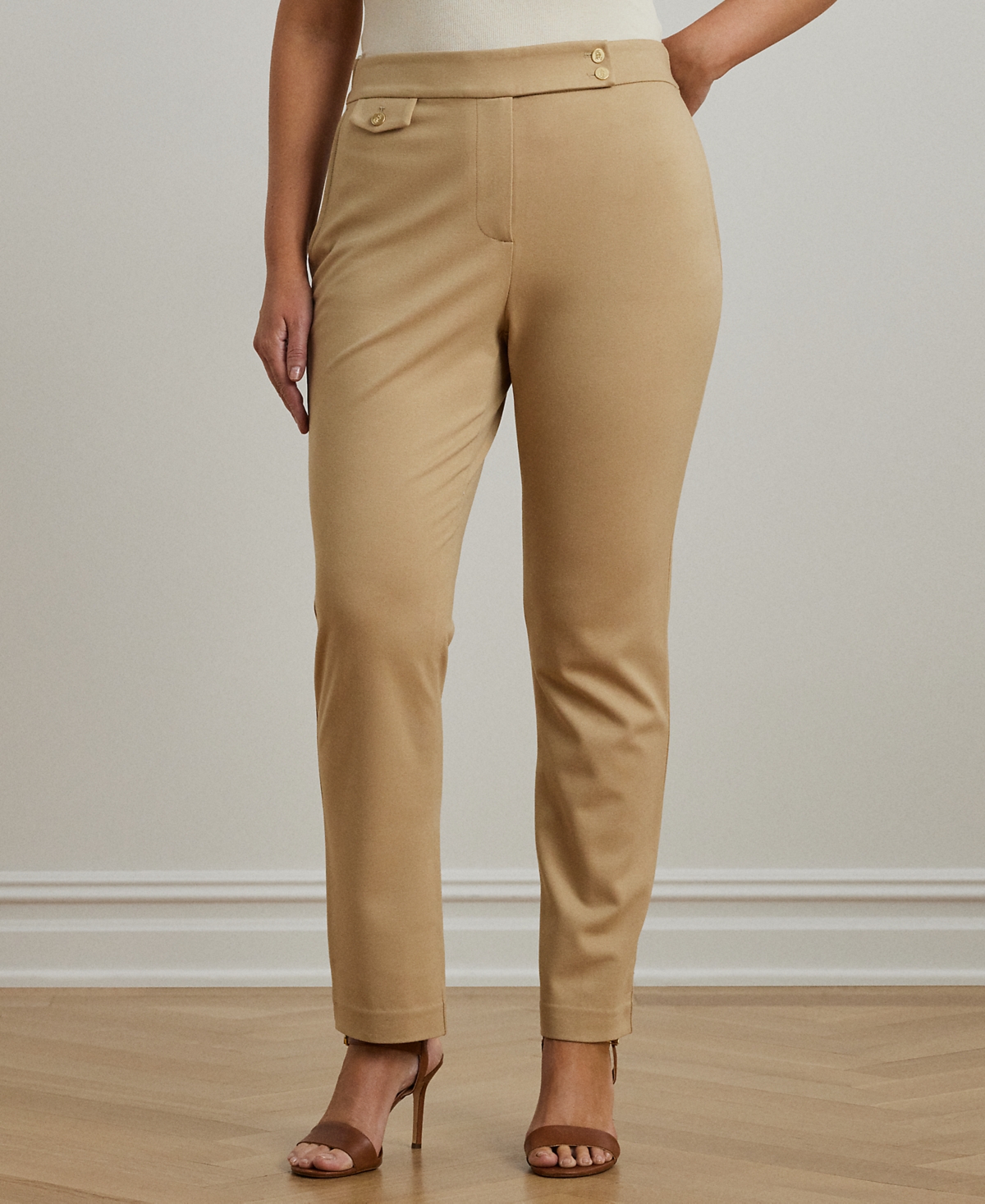 Ralph Lauren Plus Size Ponte Ankle Pants In Birch Tan