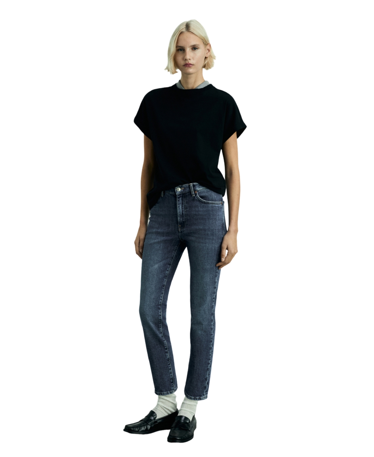 Mango Claudia Slim-fit Cropped Jeans Dark Blue In Dark Blue