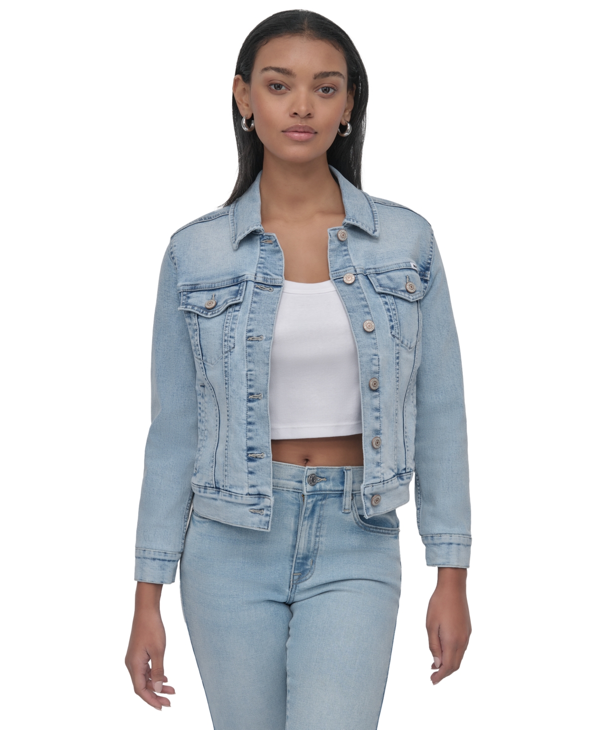 DKNY JEANS WOMEN'S BUTTON-DOWN DENIM TRUCKER JACKET 