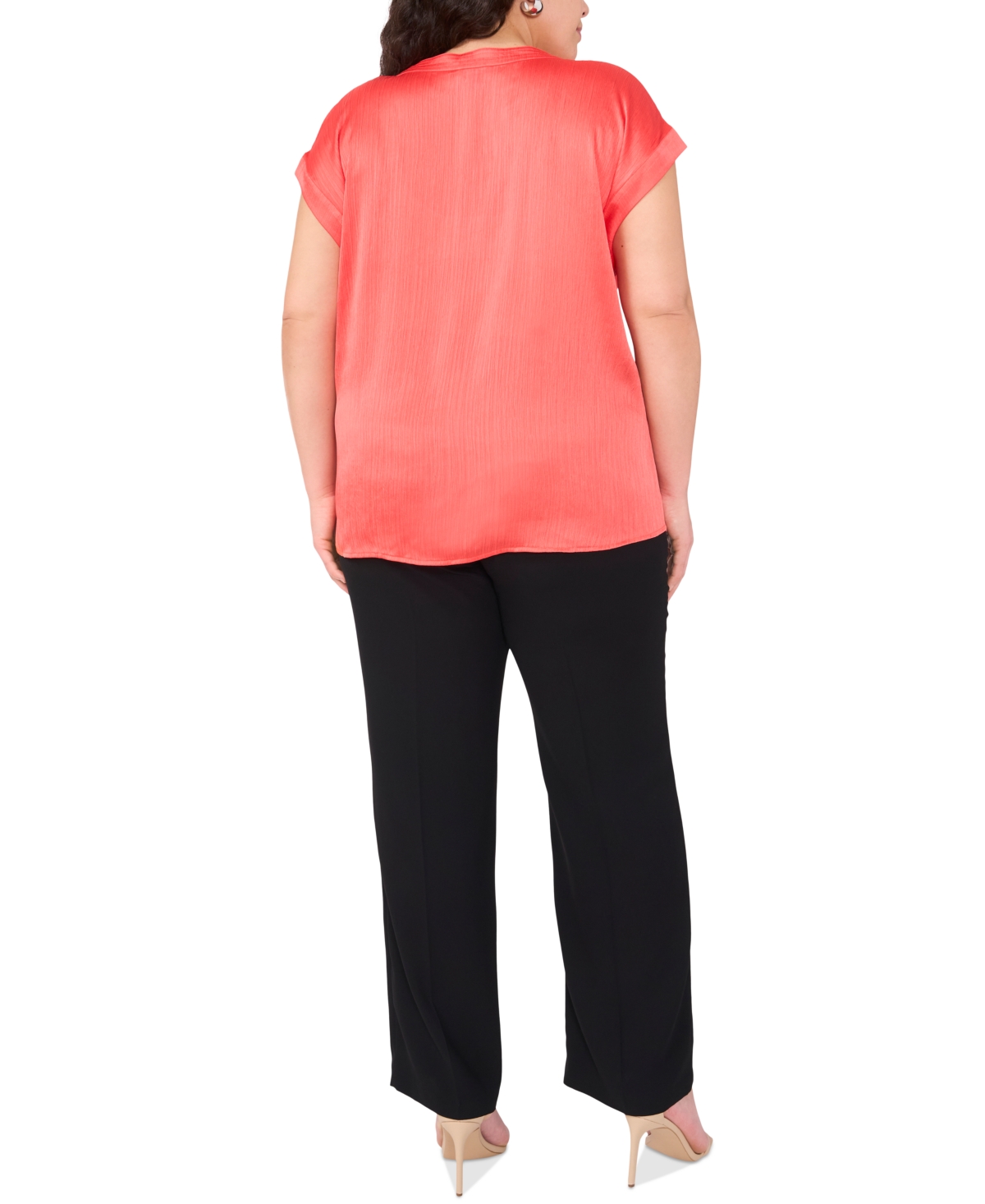 Vince Camuto Plus Size Solid Split-neck Short-sleeve Blouse In Coral