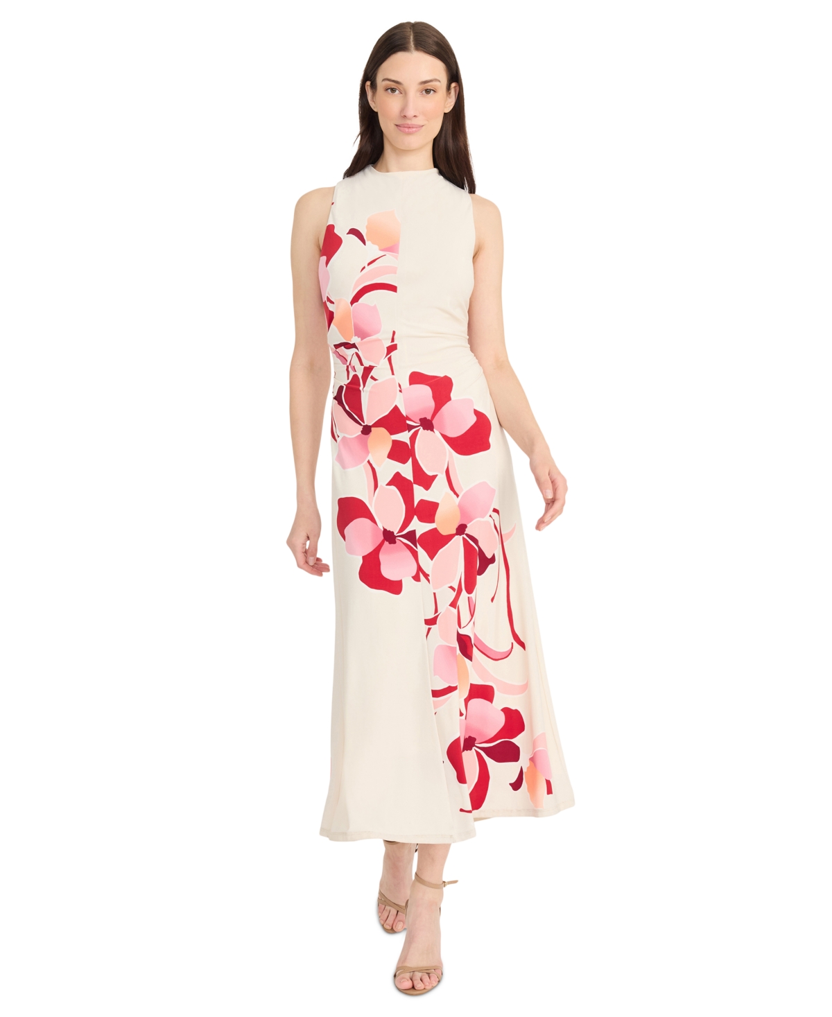 Women's Floral-Print Sleeveless Dress - Cream/Rose Pink